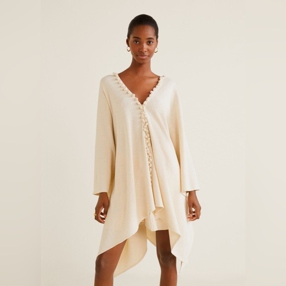 Mango Commited Pom Pom Kaftan Poncho - Picture 1 of 8